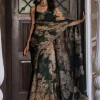 Bottle Green Floral Sari Set