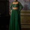 Bottle Green Fully Embroidered Blouse And Organza Sharara Set