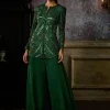 Bottle Green Fully Embroidered Jacket With Solid Pants