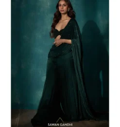 Bottle Green Sharara Drape Set