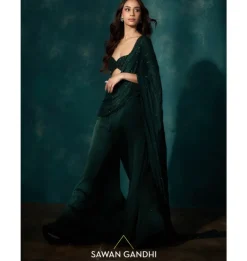 Bottle Green Sharara Drape Set