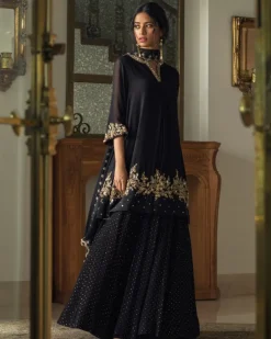 Box Pleat Kurta With Mukaish Lehenga