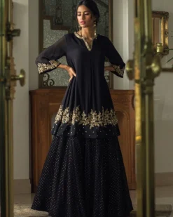 Box Pleat Kurta With Mukaish Lehenga