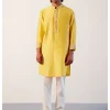 Bright Yellow Silk Chanderi Embroidered Kurta Set