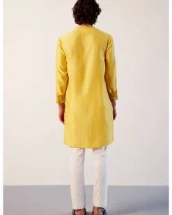 Bright Yellow Silk Chanderi Embroidered Kurta Set