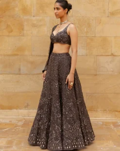 Brown Sequin Embroidered Lehenga Set