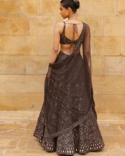 Brown Sequin Embroidered Lehenga Set