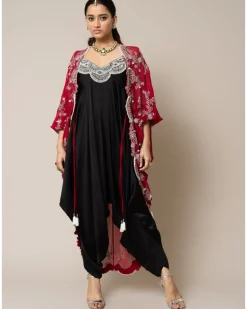 Burgundy & Black Gather Kite & Jumpsuit Set