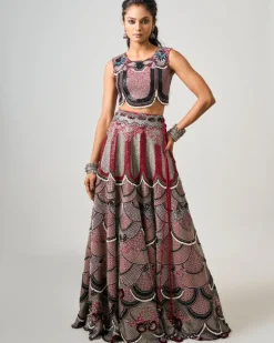 Burgundy Hand Embroidered Skirt Set