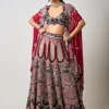 Burgundy Hand Embroidered Lehenga Set