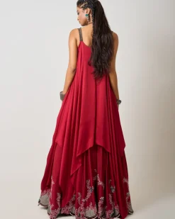 Burgundy Hand Embroidered Singlet With Lehenga Set
