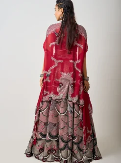 Burgundy Hand Embroidered Lehenga Set