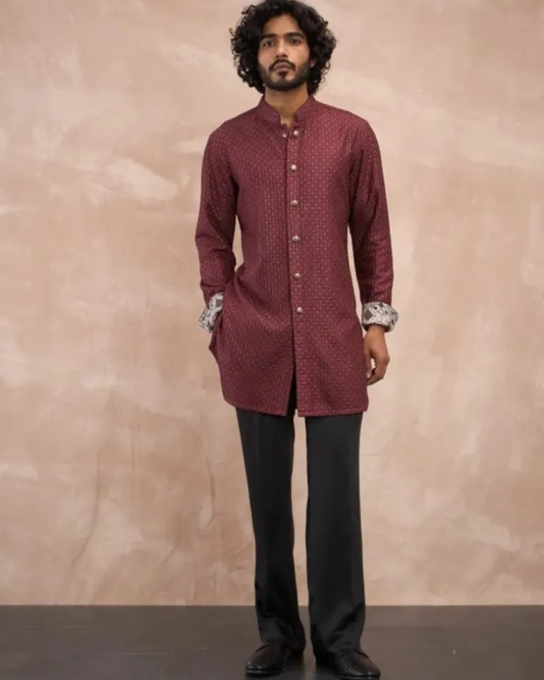 Burgundy Inara Foe & Sb Kurta Set