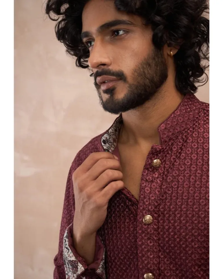 Burgundy Inara Foe & Sb Kurta Set