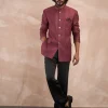 Burgundy Inara Motif Bandhgala Set