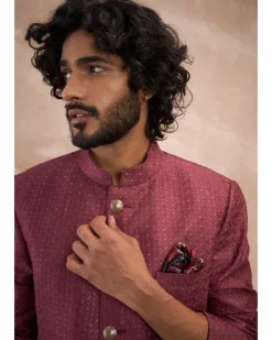 Burgundy Inara Motif Bandhgala Set