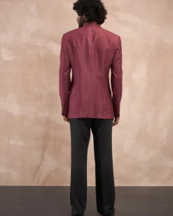 Burgundy Inara Motif Bandhgala Set