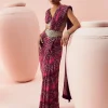 Burgundy Rosette Belted Sari Set