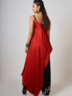 Burgundy Tie-Dye & Hand Embroidered Singlet Drape Pant Set