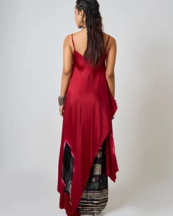 Burgundy Tie-Dye & Hand Embroidered Singlet With Black Printed Pick Up Skirt Set