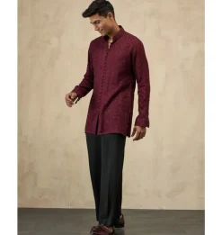 Burgundy Vertical Aari Short Kurta Set