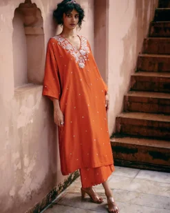 Burnt Orange Kaftan Kurta Set