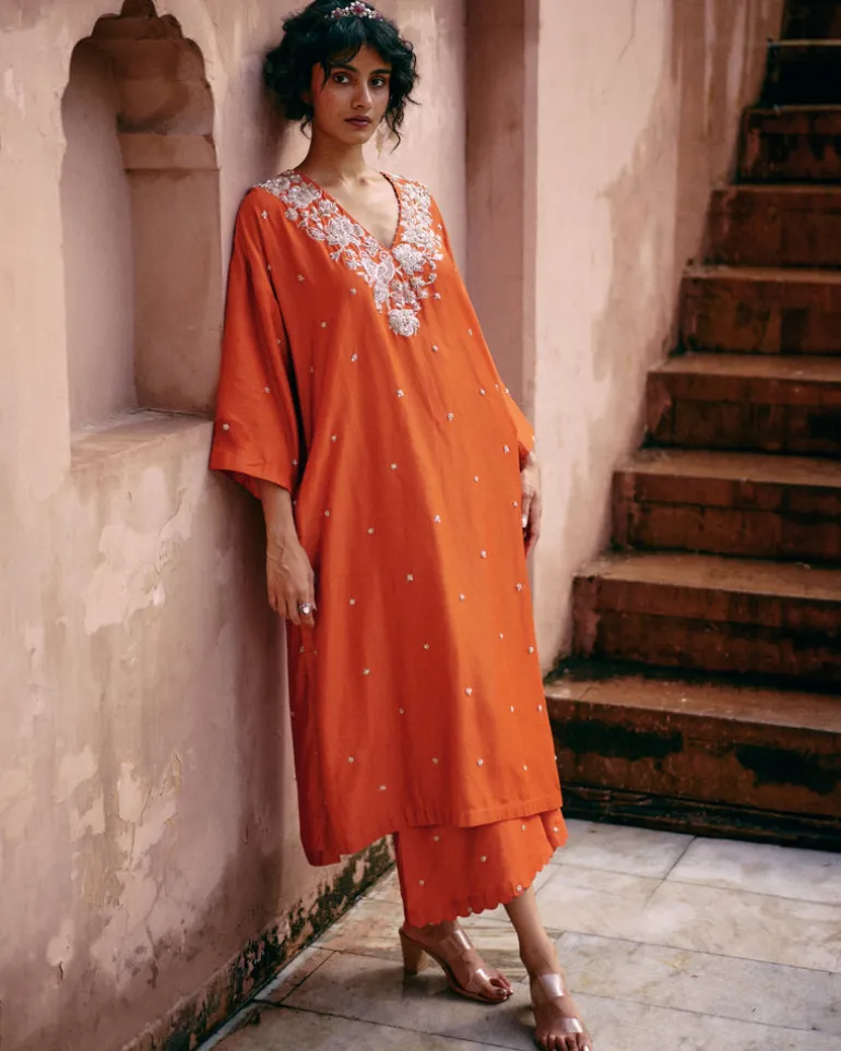 Burnt Orange Kaftan Kurta Set