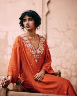 Burnt Orange Kaftan Kurta Set