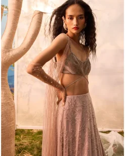 Burnt Pink Floral Embroidered Lehenga Set