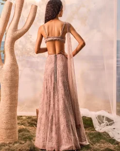 Burnt Pink Floral Embroidered Lehenga Set