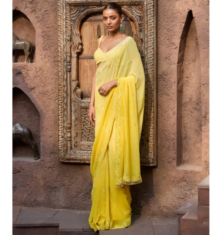 Camellia Ombre Chikankari Sari Set