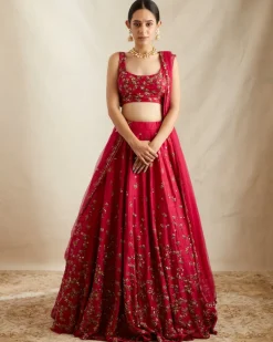 Caramine Pink Embellished Lehenga Set