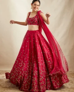 Caramine Pink Embellished Lehenga Set