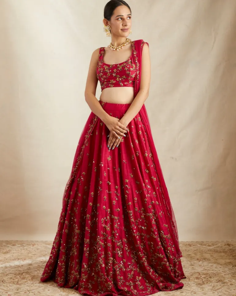 Caramine Pink Embellished Lehenga Set