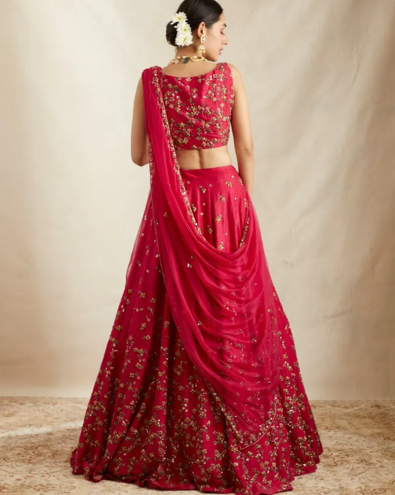 Caramine Pink Embellished Lehenga Set