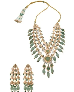 Carved Emerald And Kundan Necklace Set