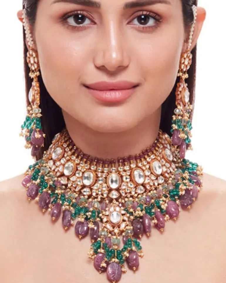 Carved Rubies And Kundan Necklace Set