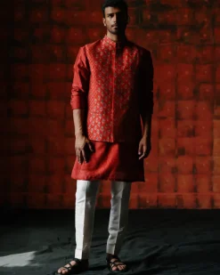 Cassian Brick Red Nehru Jacket Set