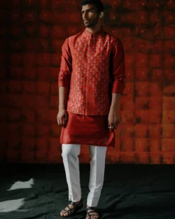 Cassian Brick Red Nehru Jacket Set