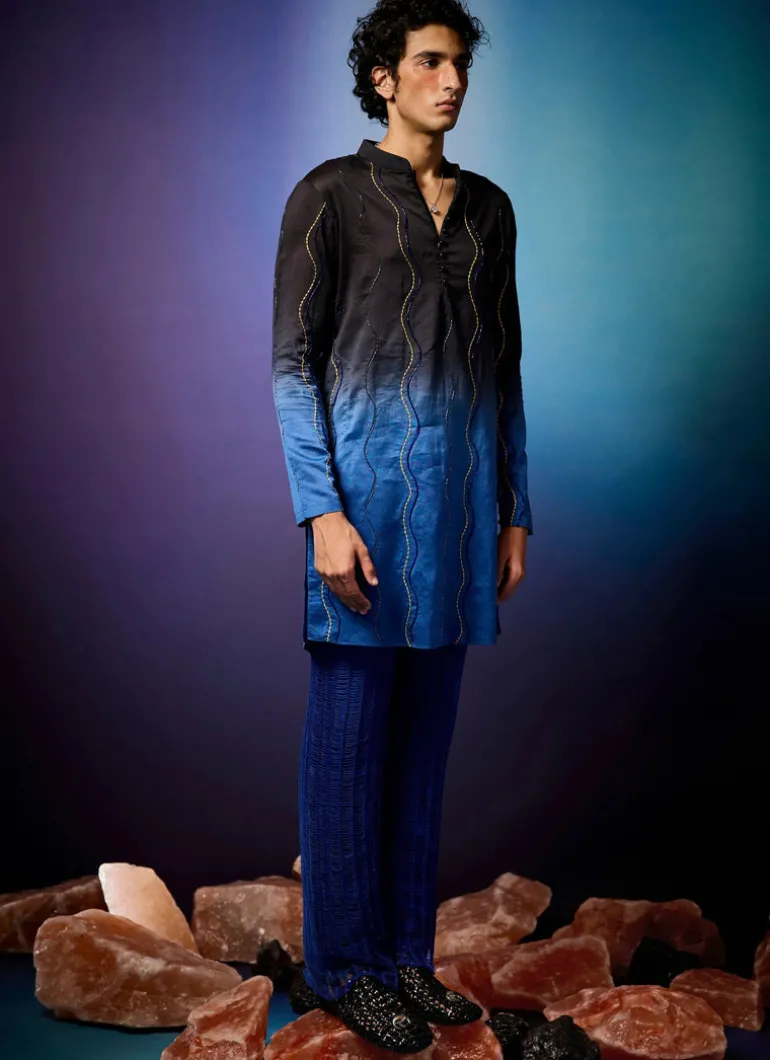 Cerulean Ombre Beaded Kurta Set