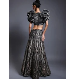 CF Applique Black and Gold Skirt Set