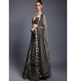 CF Applique Gunmetal Lehenga Set
