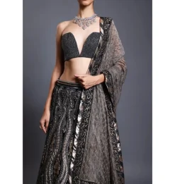 CF Applique Gunmetal Lehenga Set