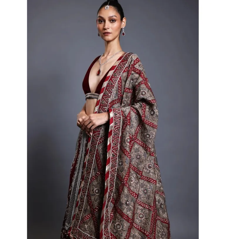 CF Applique Maroon Lehenga Set