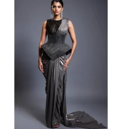 CF Corseted Gunmetal Sari