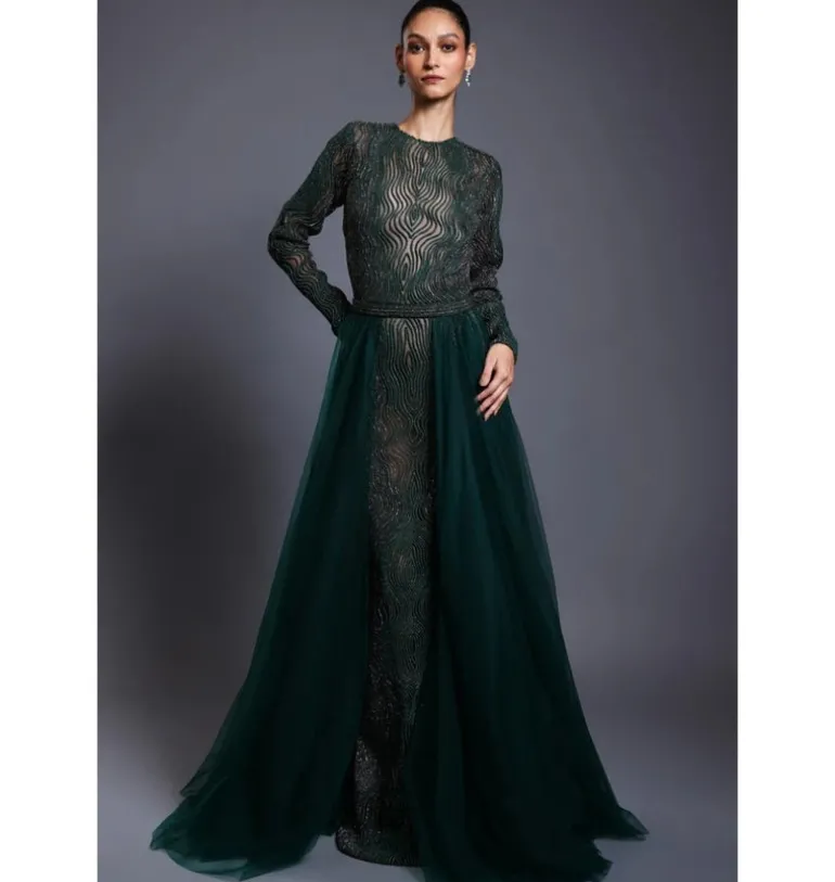 CF Drip Work Emerald Gown