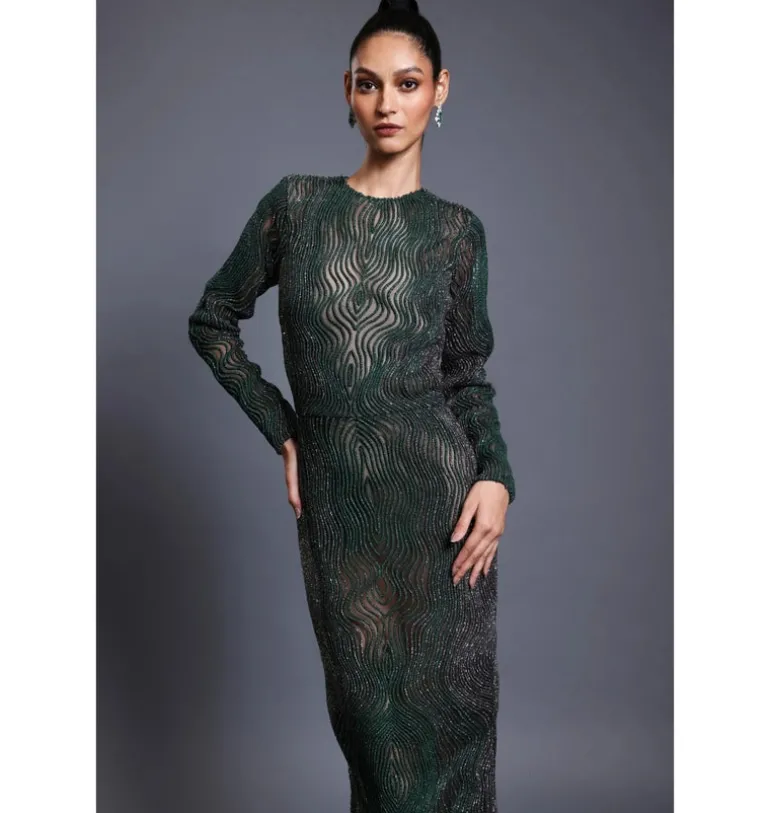 CF Drip Work Emerald Gown