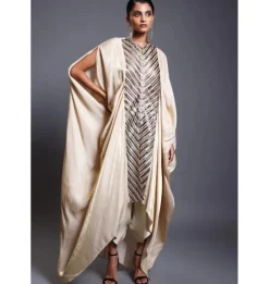 CF Pleated Ivory Drape Kaftan