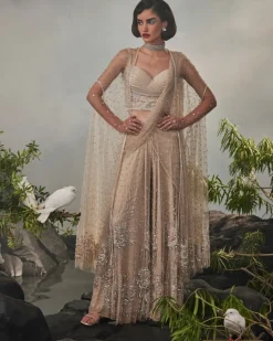 Champagne Cape Sharara Sari Set