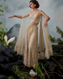 Champagne Cape Sharara Sari Set